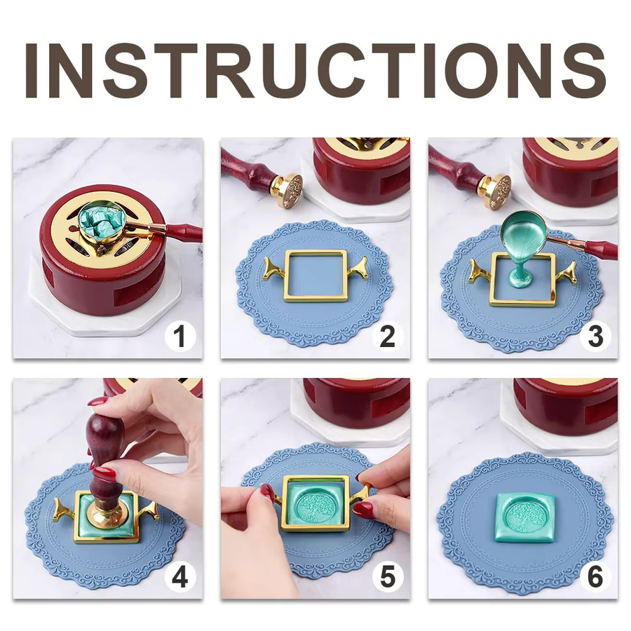 Wachssiegelformen Set aus Metall in Gold mit Silikonmatte für 2,5 cm Stempel zur DIY-Gestaltung von Hochzeitseinladungen und Geschenkkarten, 5 Stück - Bild 2