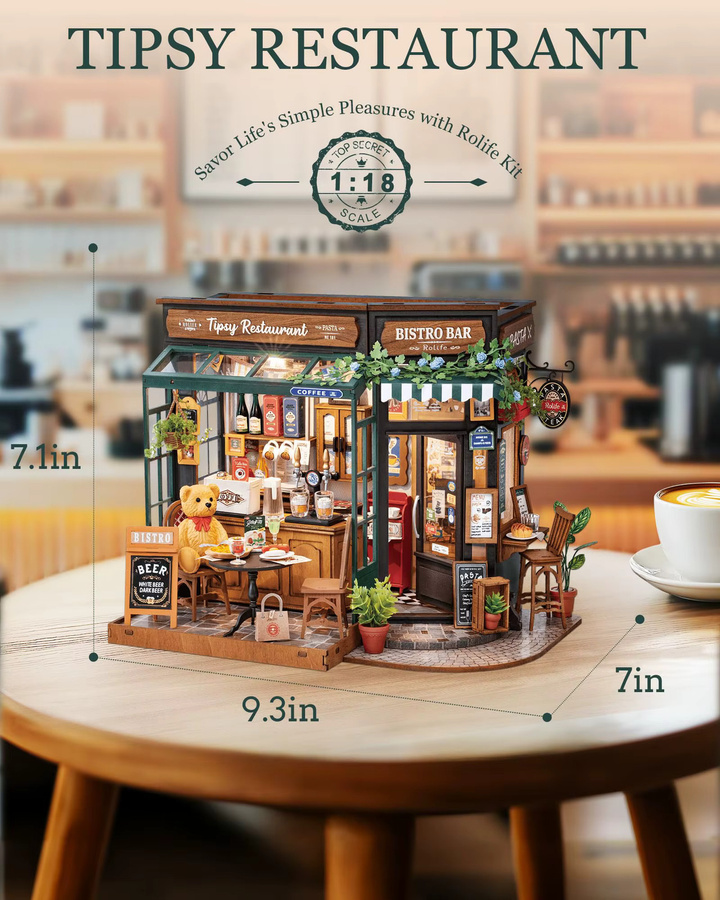Robotime Rolife Tipsy Restaurant Miniatur-Puppenhaus, 3D-Holzpuzzle - Bild 2