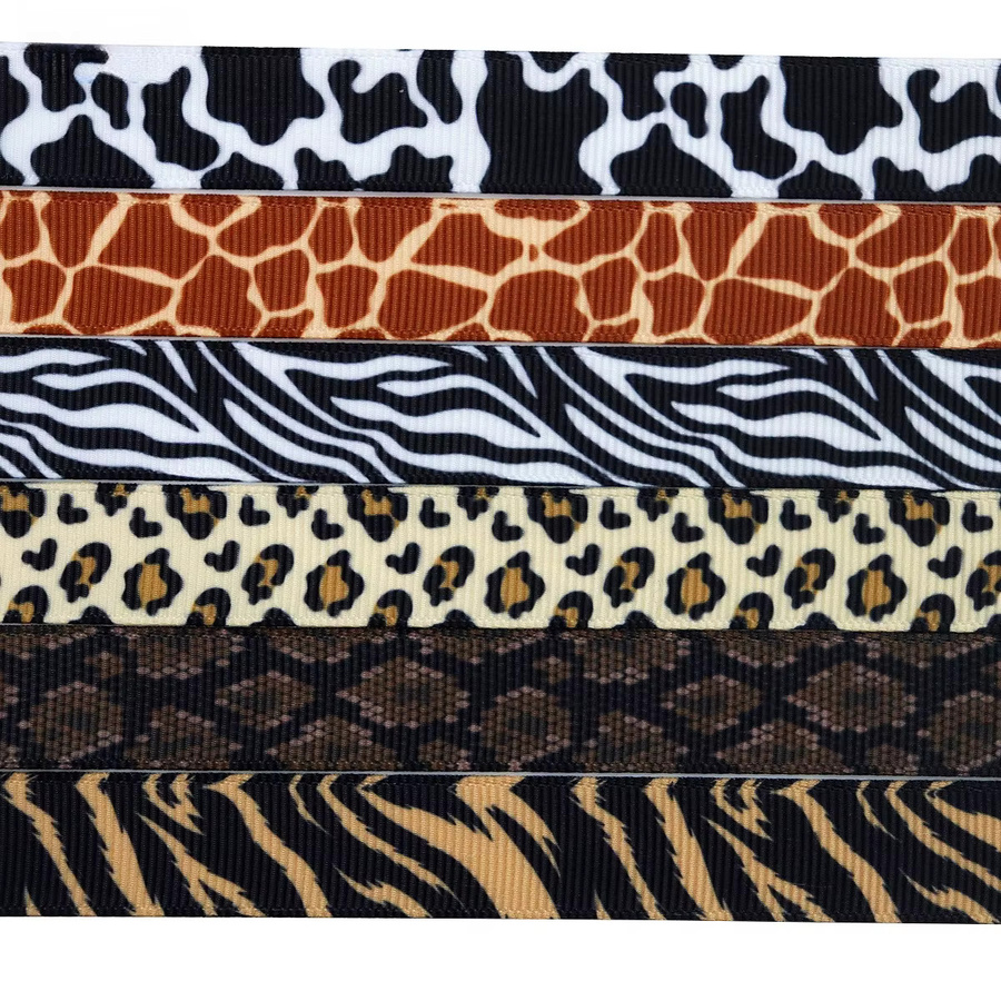 Tierdruck Polyesterband Rolle mit Kuh-, Zebra-, Leoparden- und Tigerdruck, Breite: 1,6 cm, 4,57 m Länge - Bild 2
