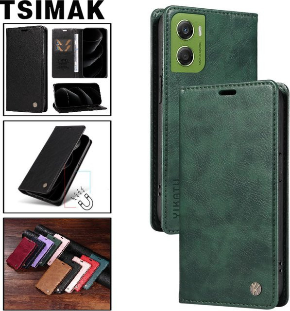 Magnetische Lederhülle als Flip-Wallet-Kartenhülle für Motorola Moto G04 G04S G05 G06 Power G13 G23 G53 G32 E14 E15 E15 in Lila und Grün - Bild 1