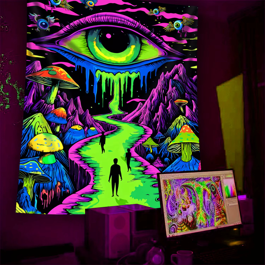 VIKAMA Fluoreszierender Wandteppich mit Augenpilz-Motiv in Multicolour, abstrakte Wanddekoration für Wohnzimmer und Party - Bild 5