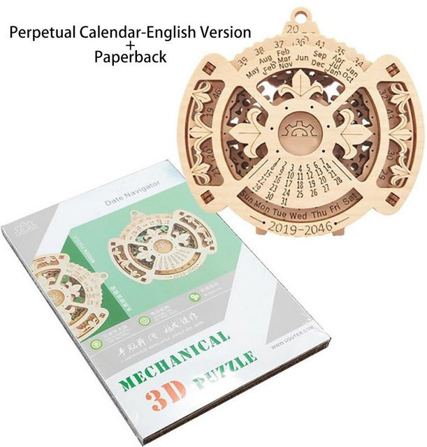 KONNWEI Ewiger Wandkalender aus Holz in Braun mit geometrischem Design - Bild 1