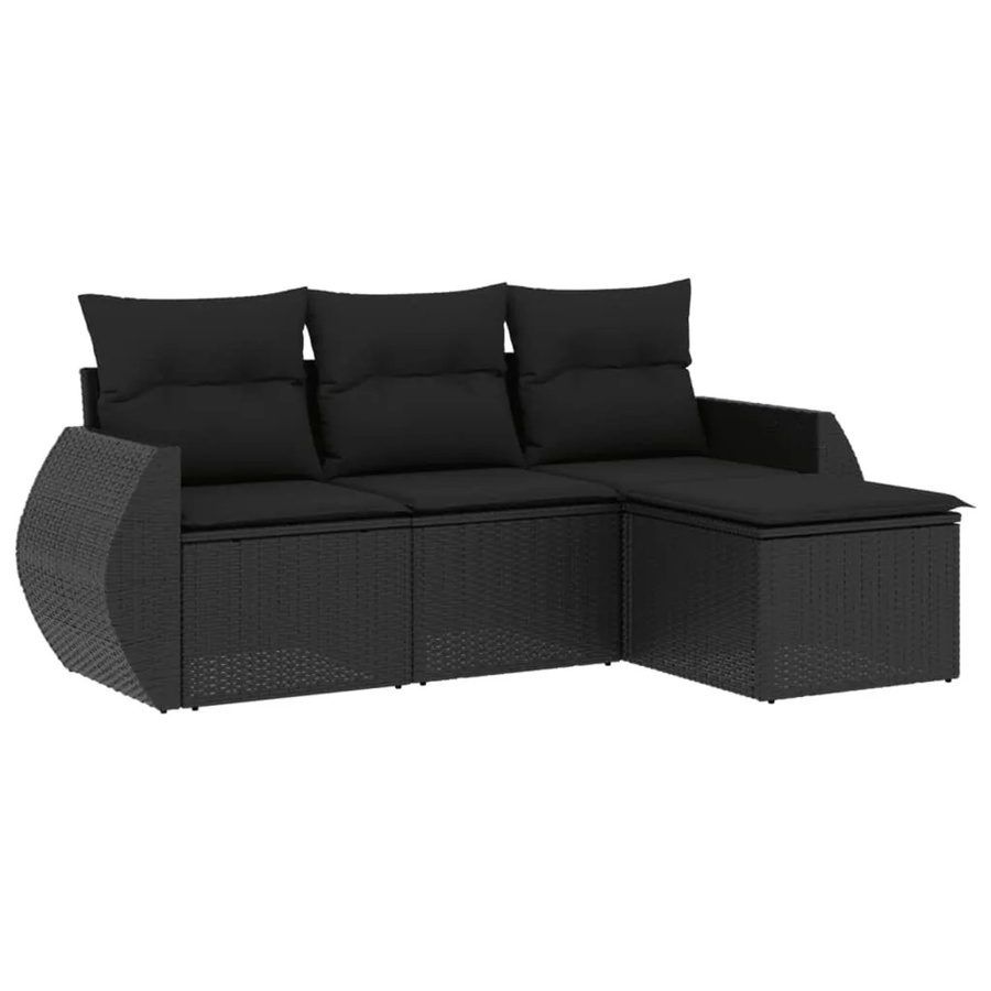 vidaXL 4-tlg Garten-Sofagarnitur aus Poly Rattan in Schwarz mit Kissen und Ottoman für Terrasse und Garten - Bild 2