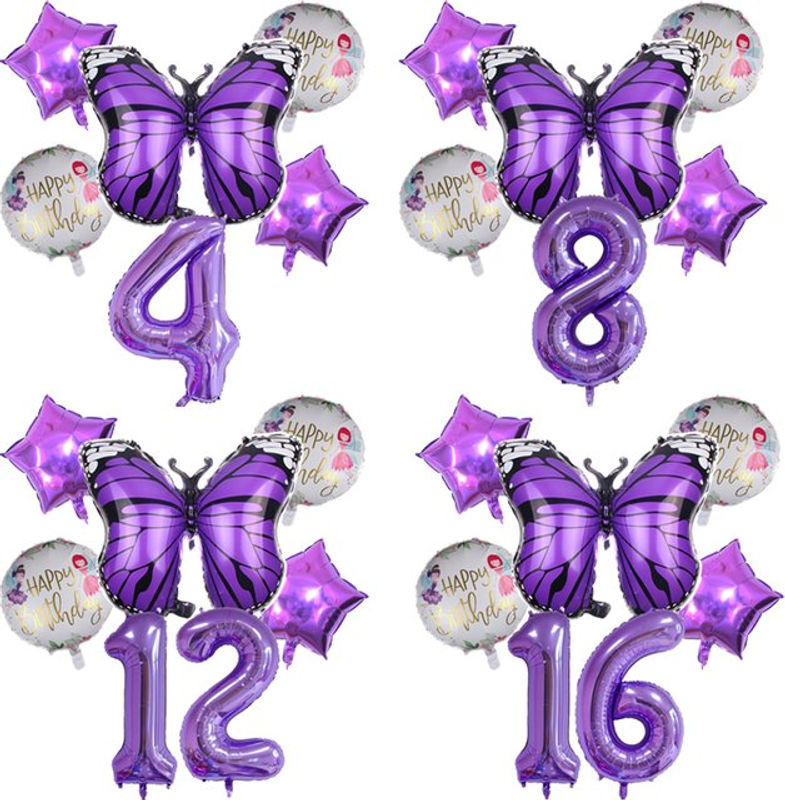 6er Set lila Schmetterling Folienballons aus Kunststoff für Geburtstag und Babypartys, Höhe: 101,6 cm - Bild 1