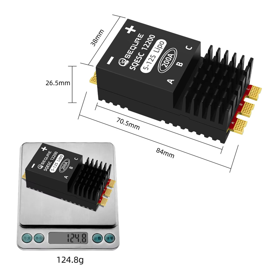SEQURE 12200 bürstenloser ESC 5–12S mit 200 A und 128 kHz PWM-Frequenz für Quadrocopter, Boote und RC-Automodelle in Schwarz - Bild 5
