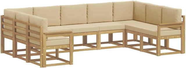 vidaXL Outdoor-Sofagarnitur 9-teilig aus Akazienholz mit Kissen in Weiß und Beige - Bild 1