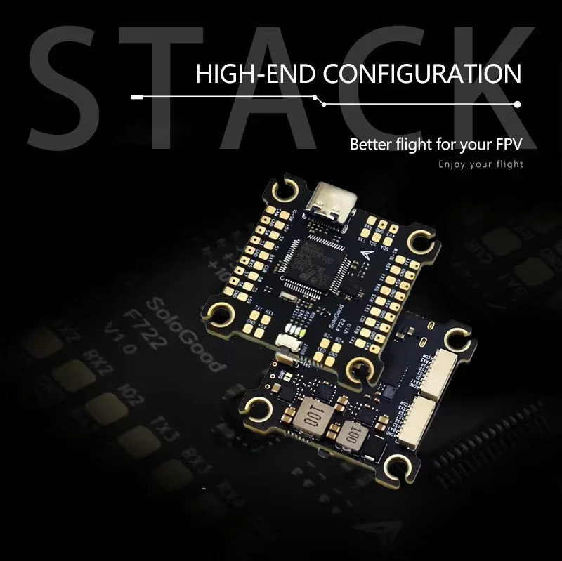 SoloGood F722 Stack ICM42688P Flugcontroller und BLHELI_S 60A 4in1 ESC in Schwarz, B/T: 30,5 x 30,5 mm, für 2-6S FPV Freestyle Drohnen - Bild 2