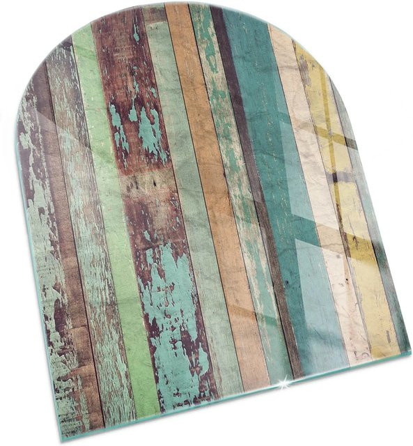 Tulup Glasplatte für Kaminöfen in Türkis, Halbkreis, B: 80 cm, H: 70 cm - Bild 1