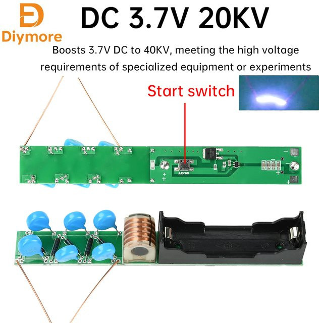 diymore Hochspannungsmodul Lichtbogengenerator mit integrierter 3,7 V 40 kV Batterie und Boost-Spule - Bild 1