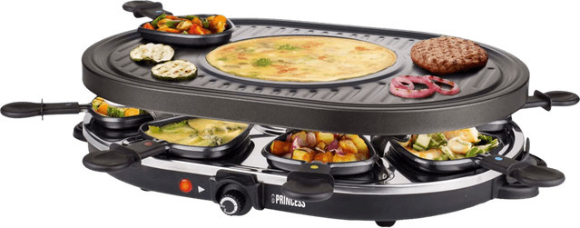 Princess Raclette Grillparty mit 8 ovalen Pfännchen, 1200 W, Schwarz und Edelstahl, B/T/H: 49,0 x 31,8 x 13,4 cm - Bild 2