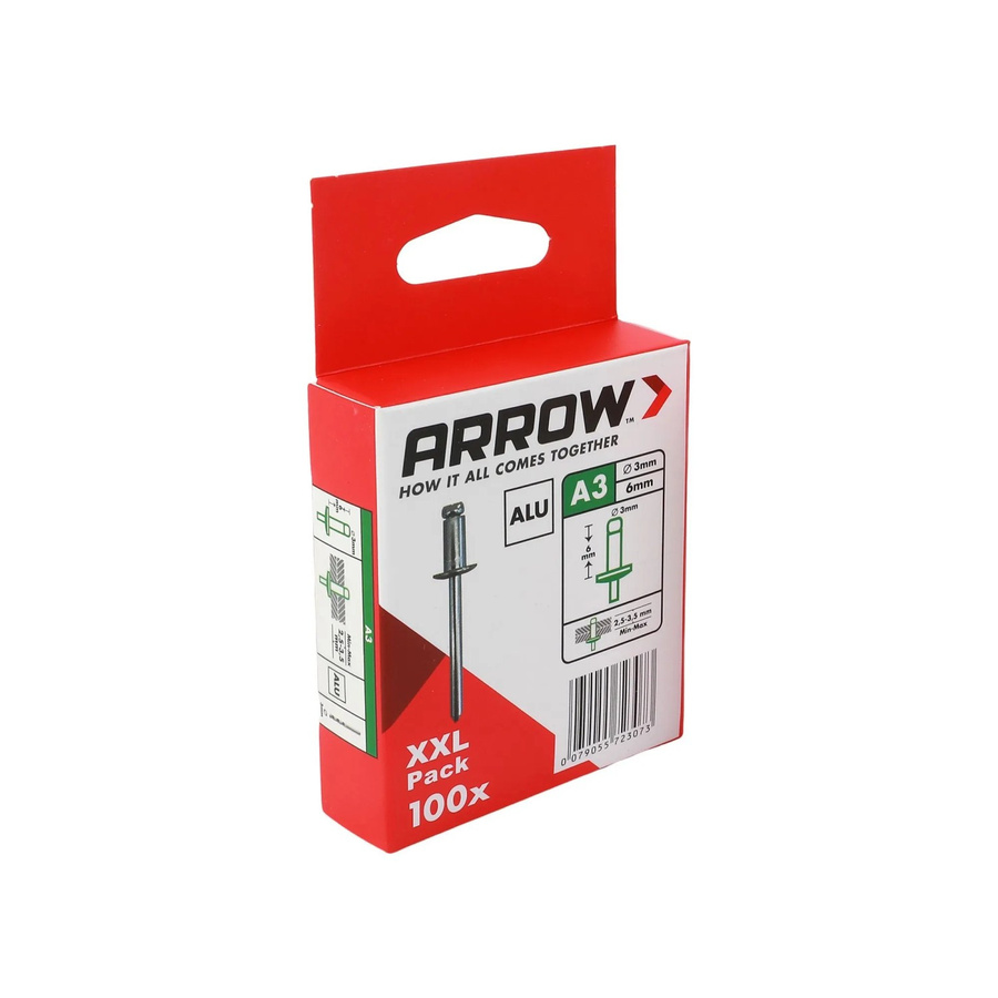 Arrow Blindniete aus Aluminium in Silber, Durchmesser: 3 mm, Länge: 6 mm, 100 Stück - Bild 2