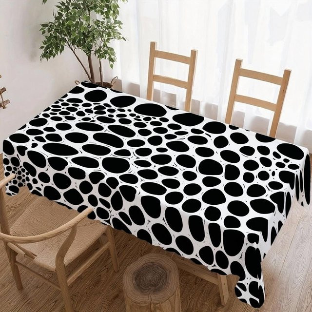 Wasserdichte und wiederverwendbare rechteckige Tischdecke von JINGYUE Pet in Schwarz-Weiß mit Kiesel-Design, B/T: 100 x 160 cm - Bild 1