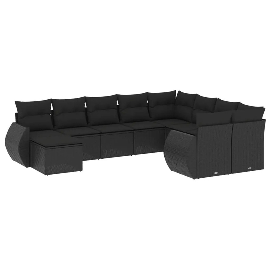 vidaXL 10-tlg. Garten-Sofagarnitur in L-Form aus Polyrattan mit Kissen, Schwarz - Bild 2