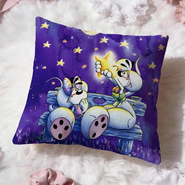 Diddl Kissenbezug mit Cartoon-Design in Lila, Wendbares Kurzplüsch-Kissen für Zuhause oder Auto, B/B: 35 x 35 cm - Bild 1