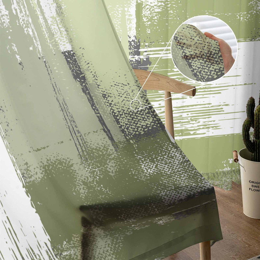 Transparente Tüll- und Voile-Vorhänge mit geometrischer Abstraktion im Ölgemälde-Stil von Household supplies, Farbe: Grün, Breite: 135 cm, Höhe: 115 cm - Bild 2