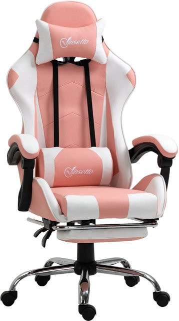 Vinsetto Gamingstuhl mit Kopfstütze und Rallye-Streifen in Pink, B/T/H: 64 x 67 x 119-127 cm - Bild 1