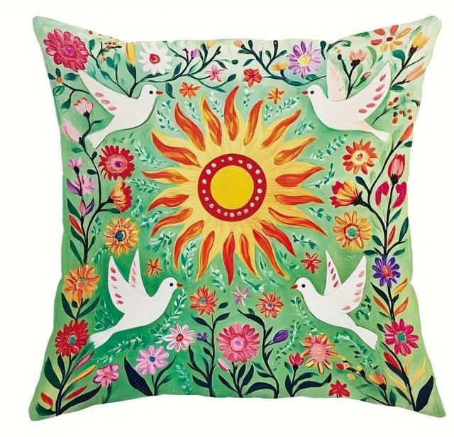 Shunika Chen Kissenbezug mit Blumen- und Tiermuster in Multicolor, B/B/H: 18 x 18 x 18 cm - Bild 1