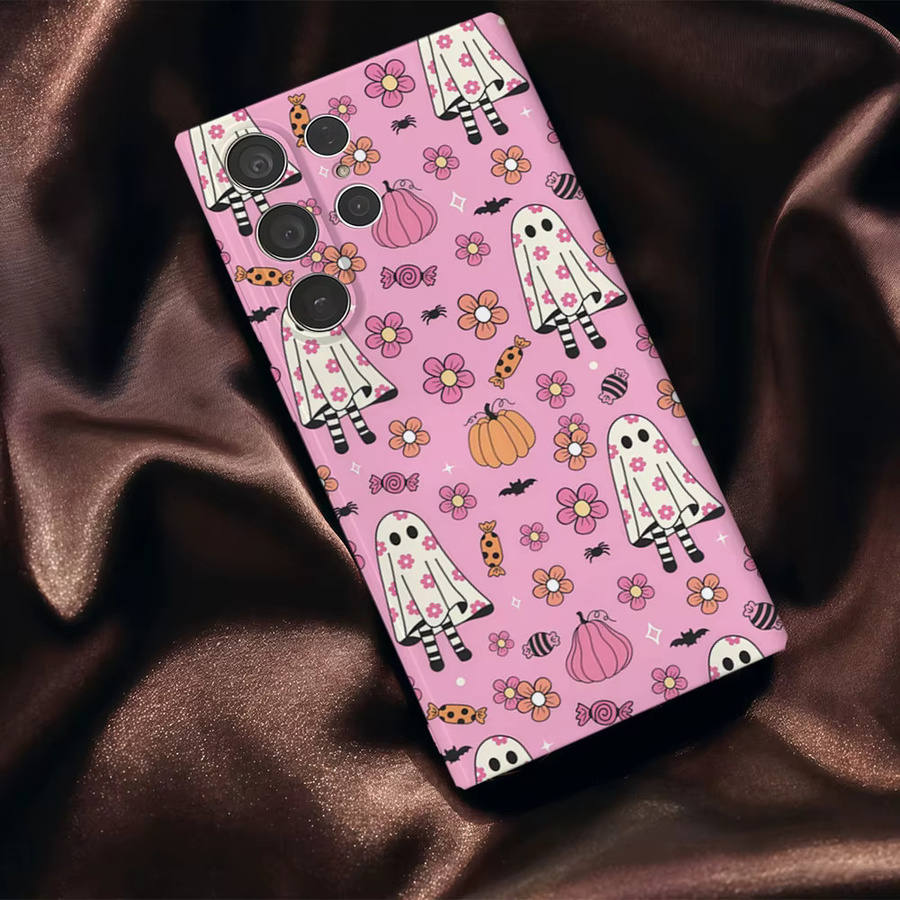 Halloween Floral Ghostly Handyhülle für Samsung Galaxy S25 S24 S23 Ultra Plus A35 A55 in Pink mit Glossy HD Hard Cover Design - Bild 4
