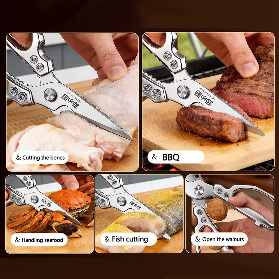 CMGF Edelstahl-Küchenschere in Silber als professionelle Geflügelschere mit Flaschenöffner für Fleisch, Fisch und Gemüse - Bild 3