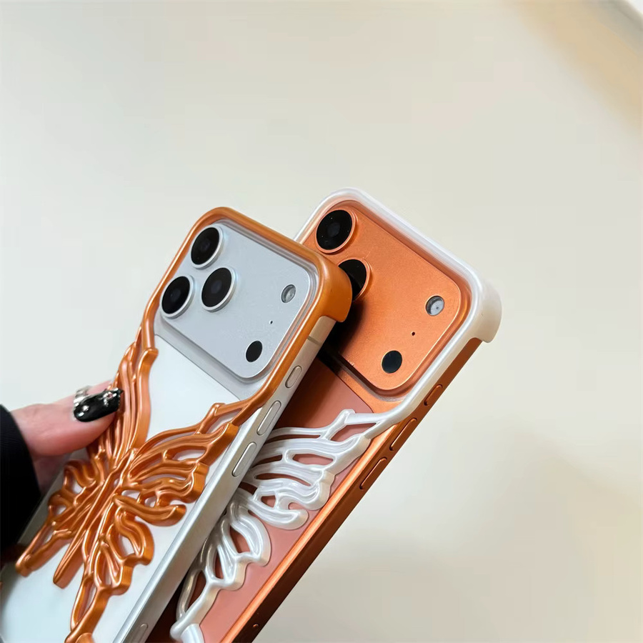 Xeber Handyhülle mit 3D Schmetterling Design in Orange für iPhone 11 bis iPhone 17 Pro Max Plus Air Frosted Hard Back Cover mit Wärmeableitung - Bild 3
