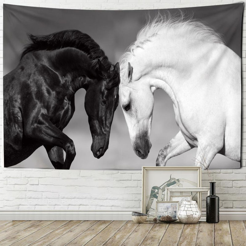 Super Six Wandbehang mit Schwarz-Weiß Pferdemotiv im Hippie-Bohemian-Stil, Textildruck mit Tierprint, B/H: 95 x 70 cm - Bild 3