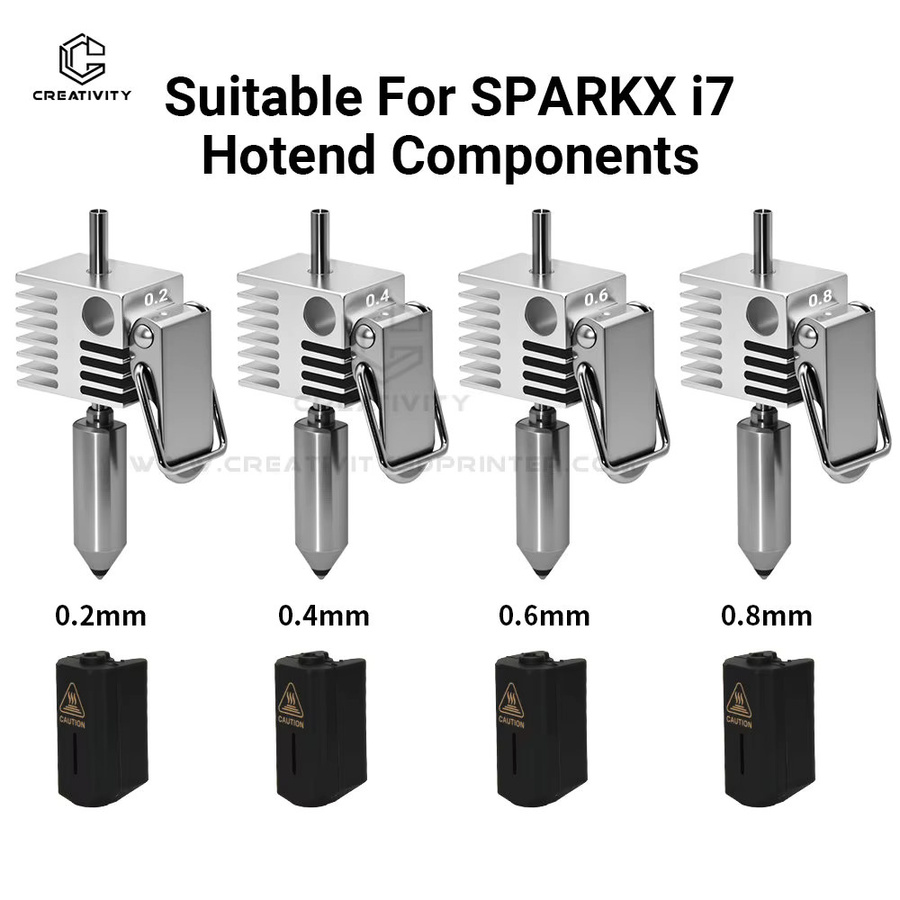 SPARKX I7 Hotend-Kit aus Kupferlegierung in Silber mit Düsen in 0,2 mm, 0,4 mm, 0,6 mm und 0,8 mm für FDM 3D-Drucker - Bild 2