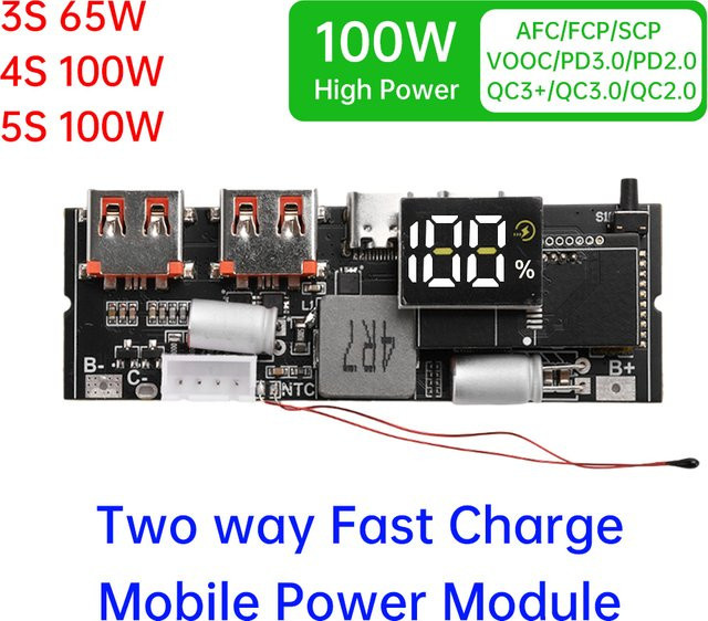 Gaqqee Dual Type-C Bidirektionales Superschnelles Lademodul für DIY Powerbank mit Temperatursensor, Schwarz - Bild 1