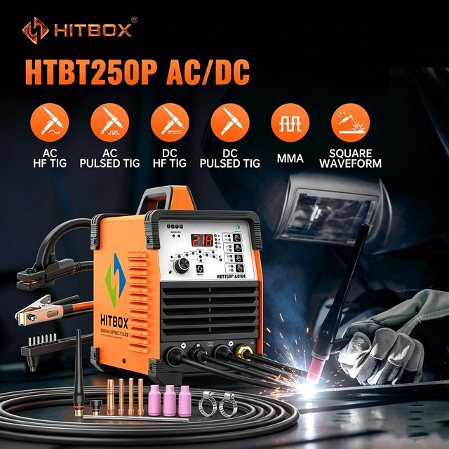 HITBOX HBT250P AC/DC TIG-Schweißgerät mit Puls-IGBT-Inverter, Multifunktions-Schweißgerät für Aluminium und Metall, Farbe: Orange - Bild 1