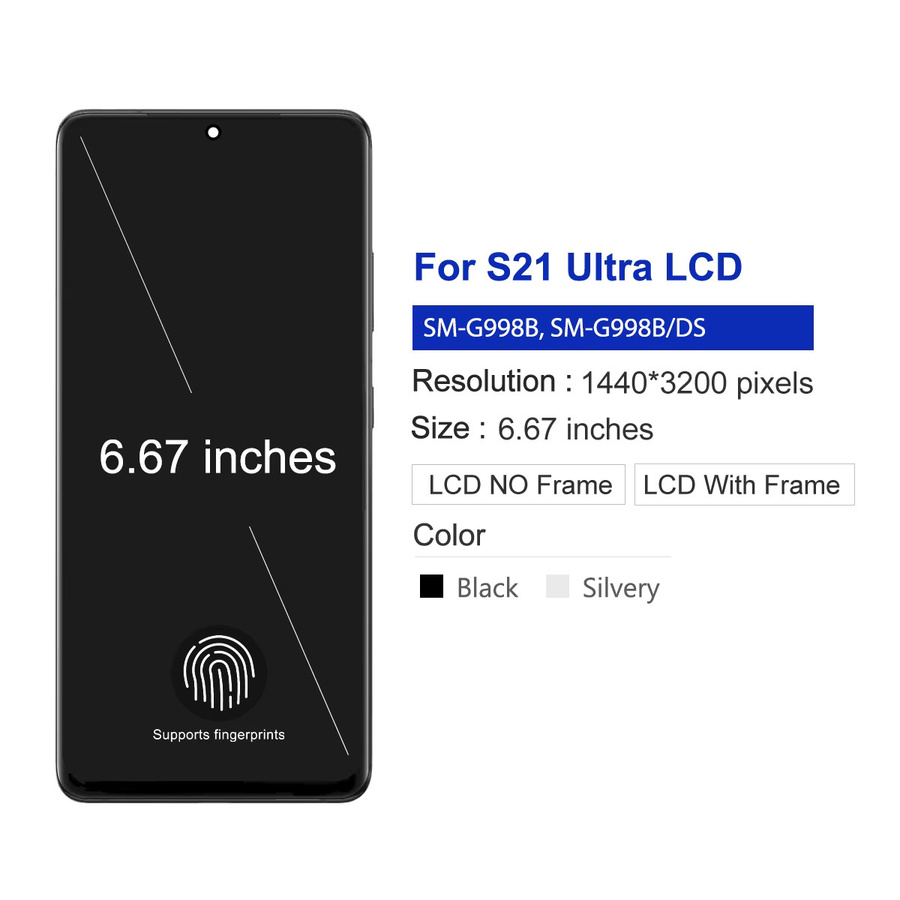Samsung AMOLED Display mit Touchscreen und Rahmen für Galaxy S21 Ultra 5G (Modell G998B/DS), Schwarz - Bild 3