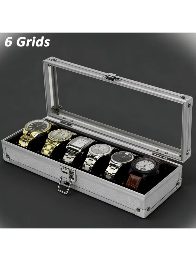 CAOWTAN Uhrenaufbewahrungsbox aus Aluminium mit 6 Fächern und Glasfenster für Herren - Bild 6