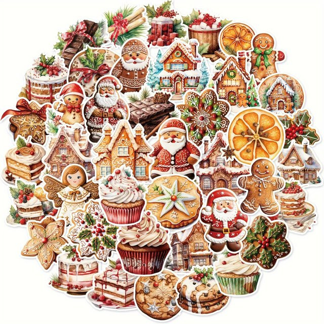 50 Stück Vintage Weihnachten Aufkleber in Multicolour für DIY Kunsthandwerk und Dekoration - Bild 1