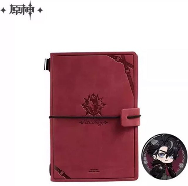 Sunsyea Genshin Impact Wriothesley Theme Serie Notizbuch-Set mit Badge aus Kunstleder in Rot - Bild 1