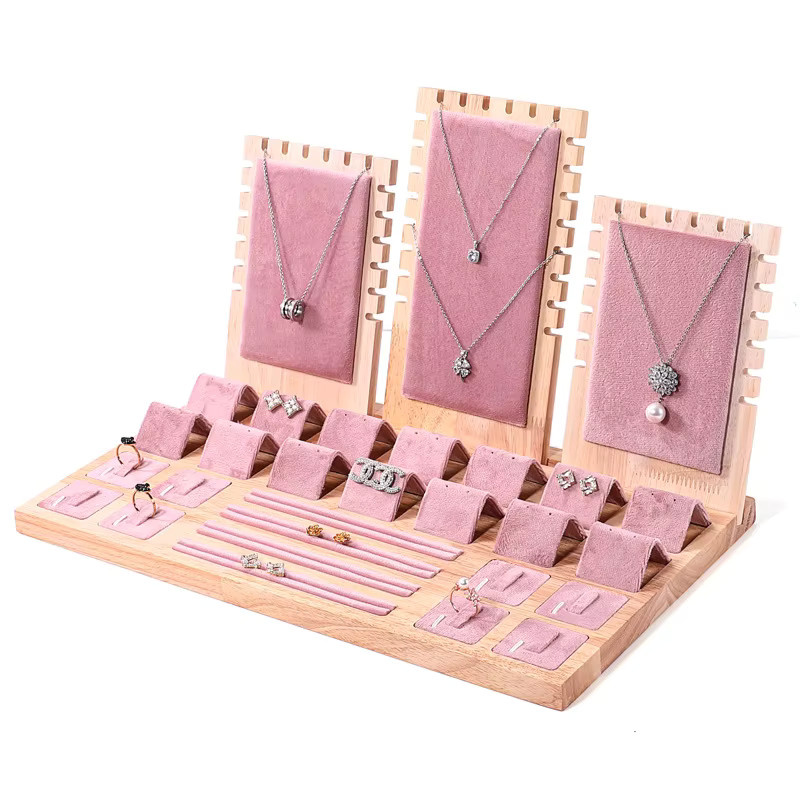 TREACHI Schmuck-Präsentationsschalen-Set aus Holz in Grün und Pink zur Aufbewahrung von Halsketten, Armbändern, Ringen und Ohrringen - Bild 2
