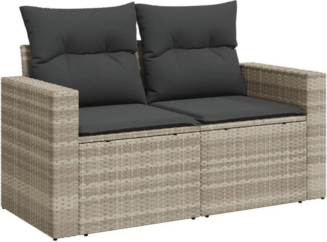 vidaXL Gartensofa 2-Sitzer aus Polyrattan mit Kissen in Hellgrau - Bild 1