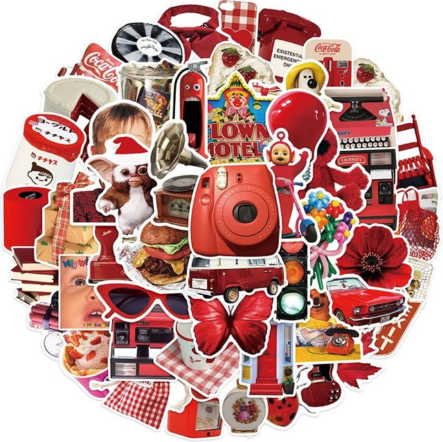 50 Stück minimalistische Ins-Stil Aufkleber in Rot von BulingBulingStickers Store, wasserfeste Sticker für Federmäppchen - Bild 1