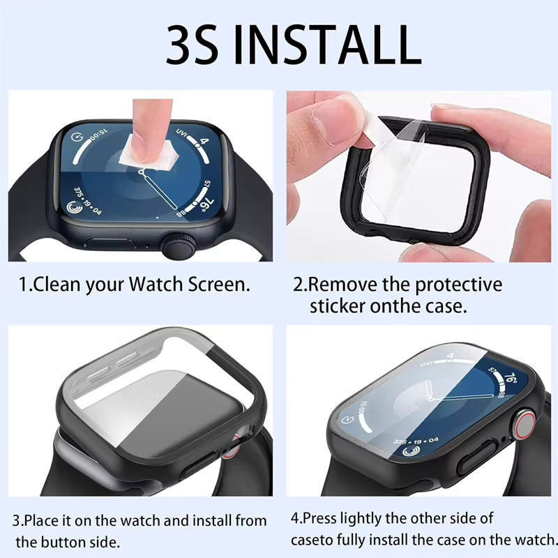 Displayschutzfolie für Apple Watch, Gehärtetes Glas, Schwarz - Bild 4