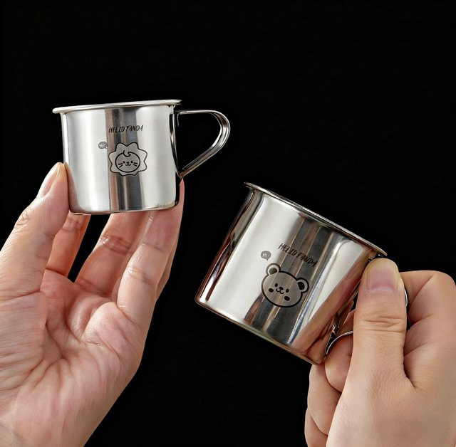 WORTHBUY Kindertrinkbecher aus Edelstahl in Silber mit Griff, auslaufsicherer Trinkbecher für Kinder, 50 ml - Bild 1