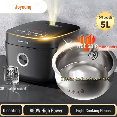 Joyoung Smarter Reiskocher mit 5L Fassungsvermögen, Schwarz, 316L Edelstahl-Beschichtung, CN-Stecker inklusive Adapter