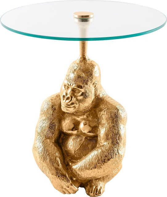 Beistelltisch KONG von riess-ambiente in Gold mit Gorilla-Skulptur aus Metall und Glas, rund, Durchmesser: 50 cm - Bild 1