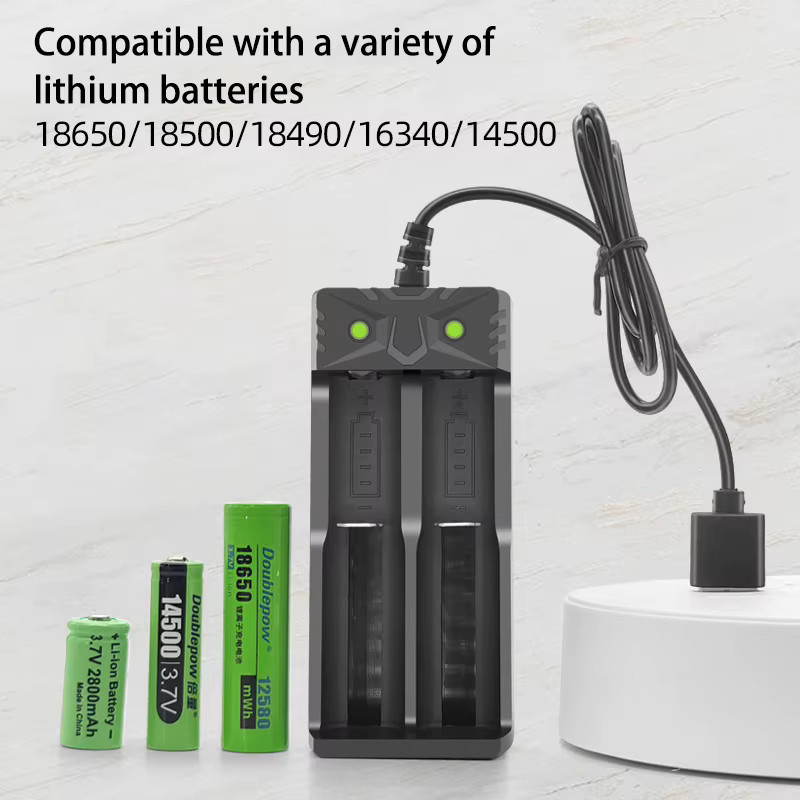 Dual USB Lithium-Ionen Akku Ladegerät mit 2 Steckplätzen in Schwarz - Bild 4