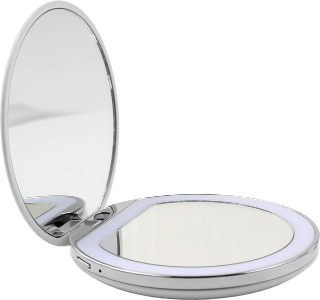 AILORIA Taschenspiegel mit dimmbarer LED-Beleuchtung und USB-Anschluss in Silber - Bild 1
