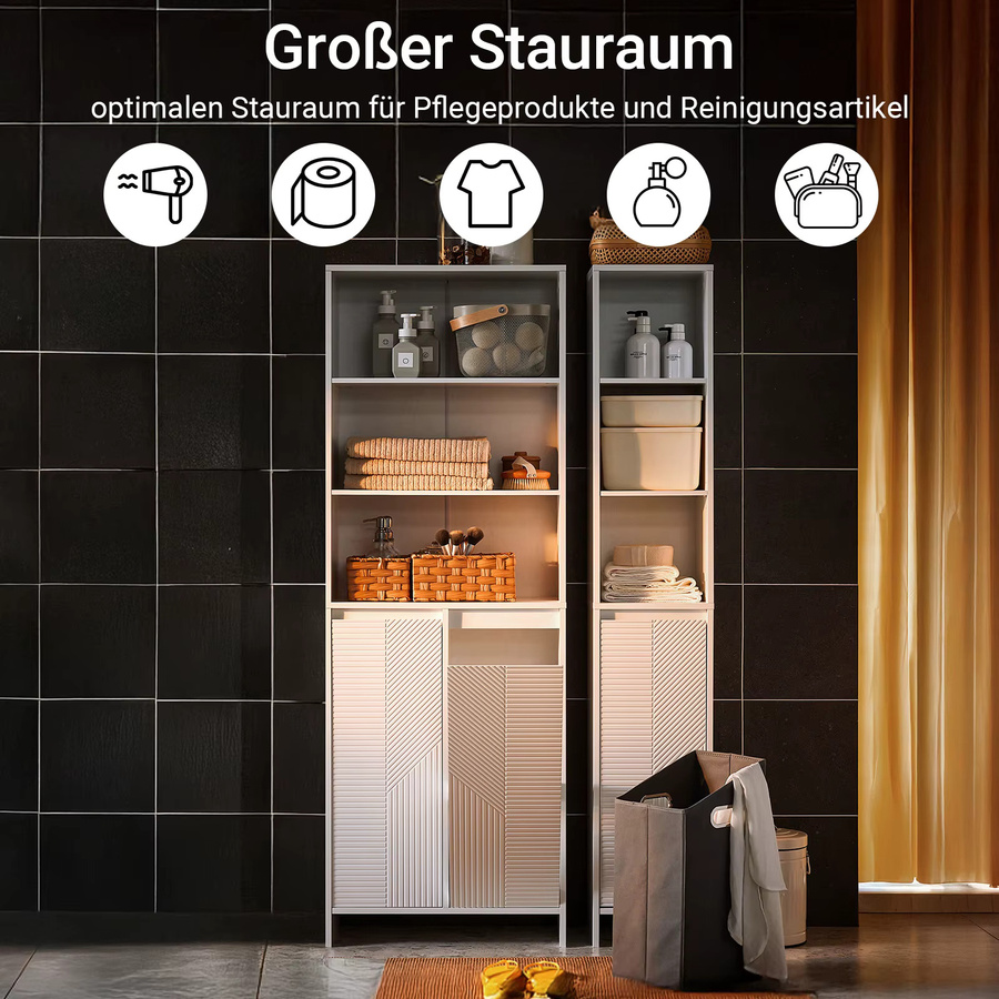 SoBuy BZR155-W Schmaler Badezimmerschrank Weiß mit Wäschesack, Bad Hochschrank mit Türen und Regalfächern, B/T/H: 60 x 32,4 x 171 cm - Bild 2