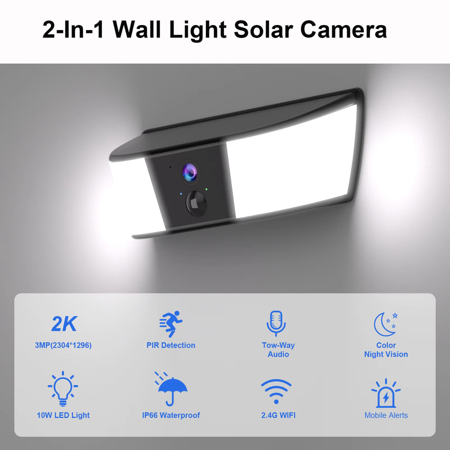 ANRAN 2K Solar Kamera Wandleuchte mit 5200mAh Akku, Außenüberwachungskamera mit Nachtsicht, Humanoidenerkennung und lokalem Alarm - Bild 3