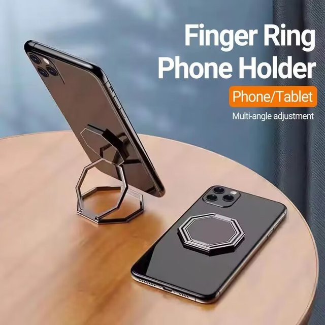 HUOMTONG Faltbarer Handy-Ringständer aus Metall mit 360 Grad Rotation und Multi-Angle Einstellung, Ultra-Dünn und Mobil, Farben: Schwarz oder Silber - Bild 1