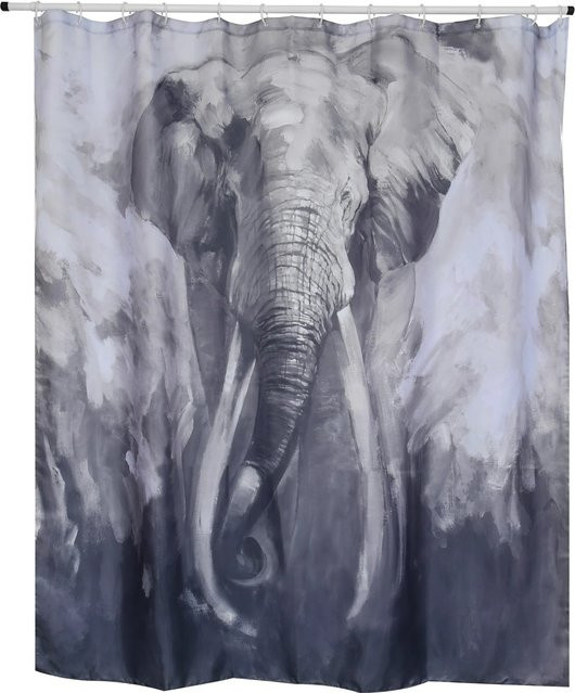 Spirella Duschvorhang Elephant in Grau-Blau, B: 180 cm, H: 200 cm, wasserdicht und schimmelresistent - Bild 1