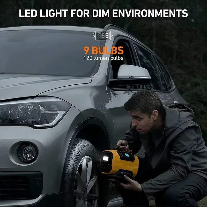 DWiusty Tragbarer Luftkompressor mit Dual-Power 110V-230V AC/DC, Reifenfüller für Auto, Boot, Fahrrad und Matratze in Gelb - Bild 4