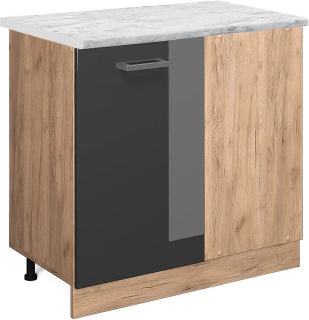 Vicco R-Line Eckunterschrank für die Küche in Anthrazit Hochglanz und Eiche mit Marmoroptik, Höhe: 86 cm, Breite: 46 cm, Tiefe: 81,6 cm - Bild 1