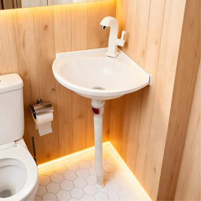 SUFAPRE Wandmontiertes Mini-Waschbecken aus Kunststoff in Weiß inklusive Wasserhahn und Ablaufmontage für Wohnmobile und Toiletten - Bild 1