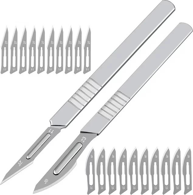 Wnew Skalpell-Set aus Carbonstahl mit Klingen Typ 11 und 23 in Silber für Chirurgie, DIY und Reparaturen - Bild 1