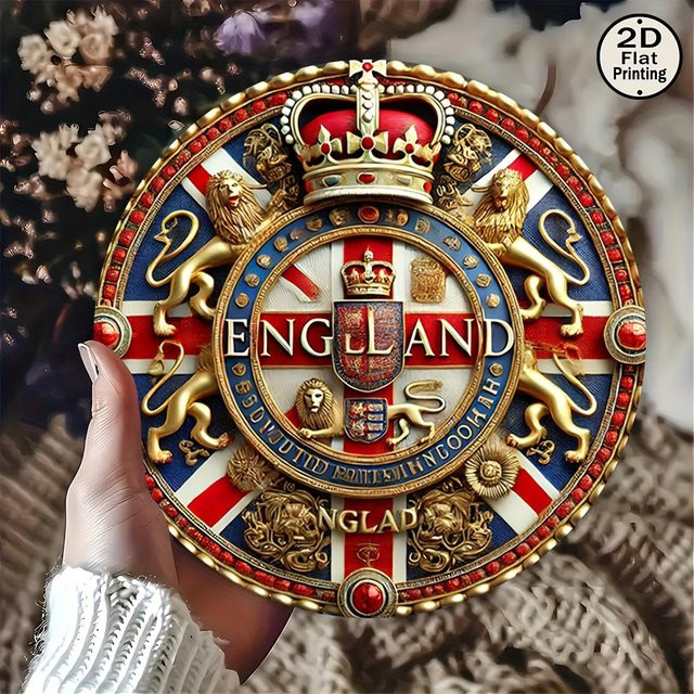 Potdemiel Rundes Metallschild England Flagge Vintage Design Rot-Weiß-Blau Durchmesser: 20,32 cm - Bild 1